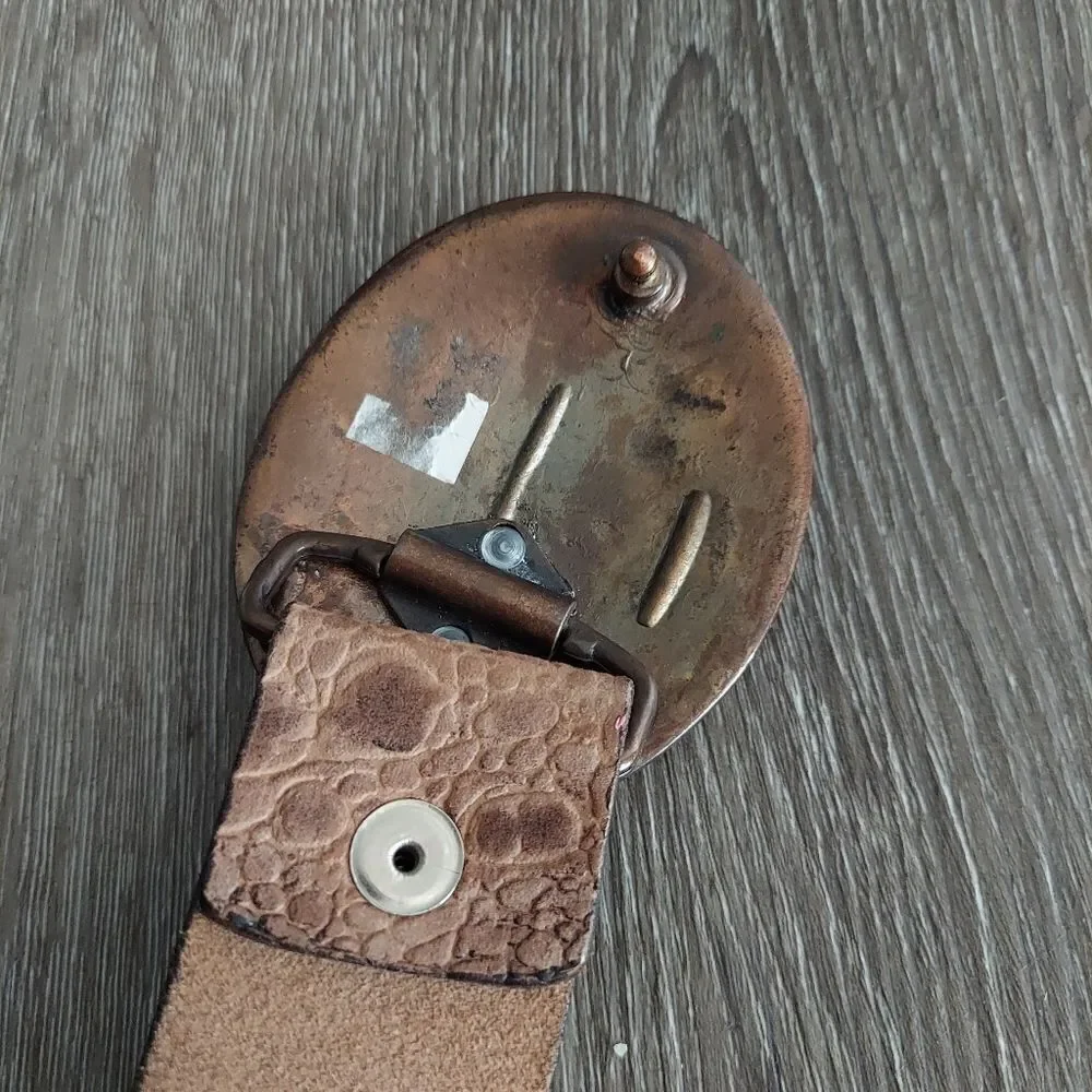 ENMON Brown Embossed Alligator Design Leather Belt Rhinestone Buckle Large